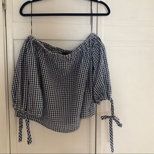 Blue Gingham Off The Shoulder Top